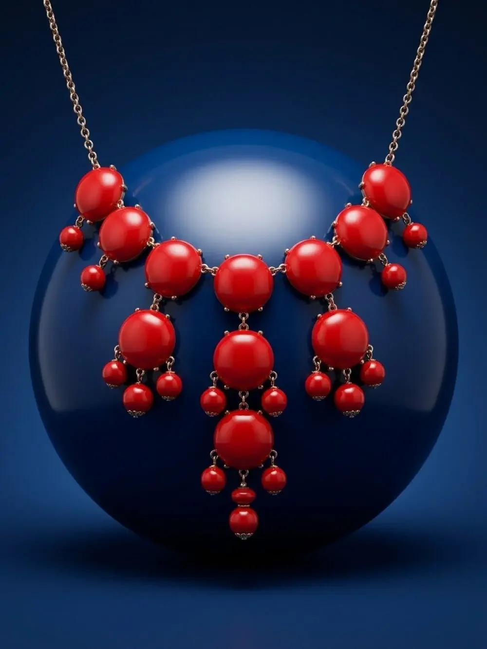 Rejuvenated Red Bubble Bib Chandelier Necklace 22–24 Inch Adjustable